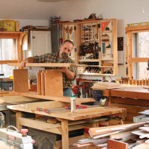 medium shop space with tablesaw outfeed table