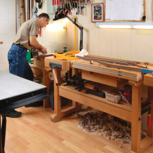 desk lamp attached to workbench